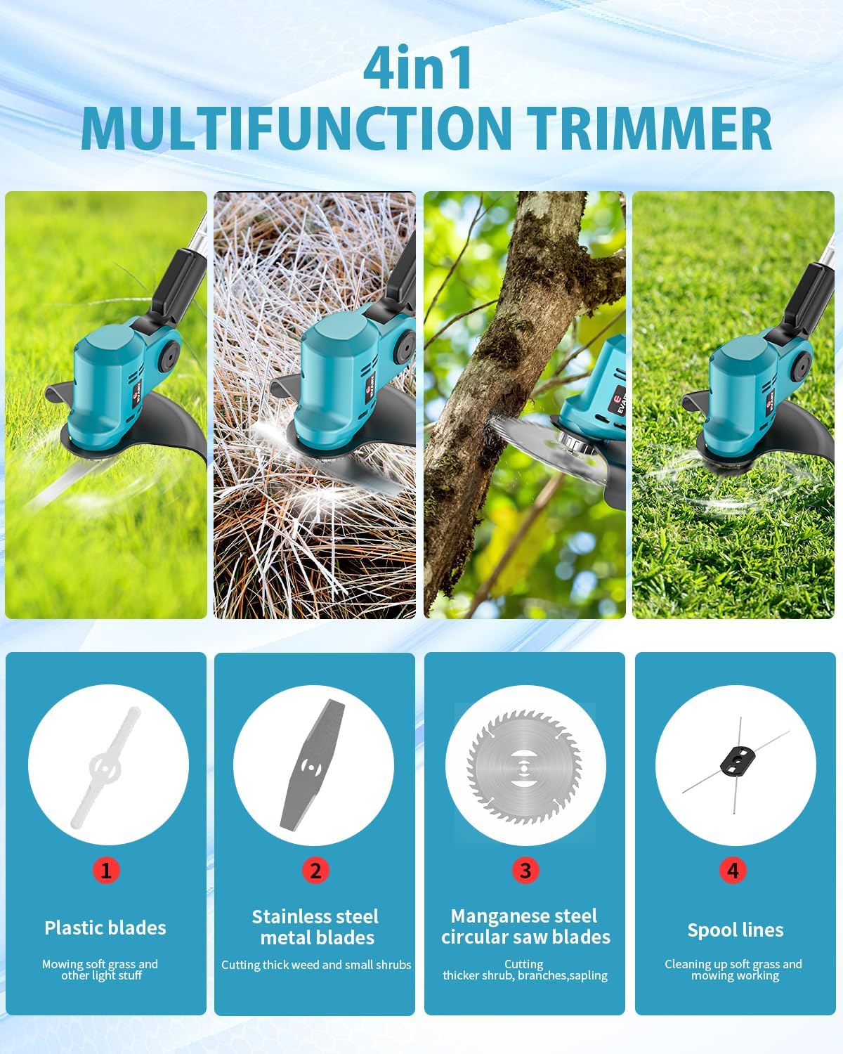21V Cordless String Trimmer with 6000mAh Battery T7035