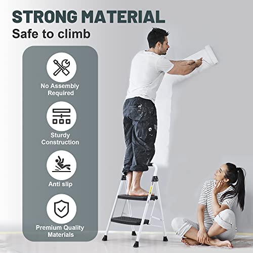 White 3 Step Folding Steel Ladder F1280