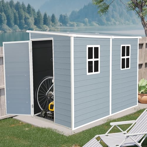 4x8 ft Grey Resin Storage Shed with Floor and 2 Windows R52692