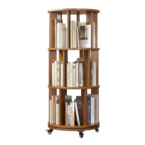 Walnut Solid Wood Rotating Bookshelf with Swivel Wheels O37649