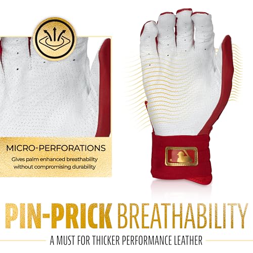 MLB Batting Gloves - Durable Full Wrap Cage Practice Gloves - Heavy Duty Leather K8386