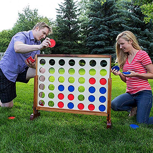 Wooden Four in a Row Game with 42pcs Chips and Carrying Bag V495