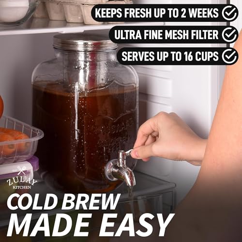 1 Gallon Cold Brew Coffee Maker with Extra-Thick Glass & Stainless Steel Infuser Z690