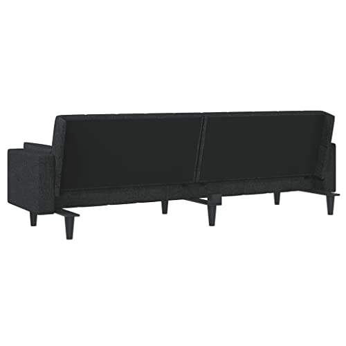 2-Seater Black Fabric Convertible Sleeper Sofa Bed with Two Pillows W50551