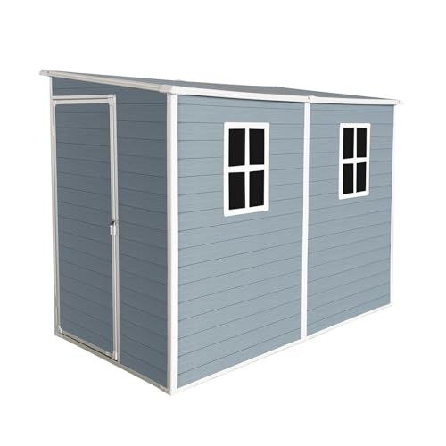 4x8 ft Grey Resin Storage Shed with Floor and 2 Windows R52692