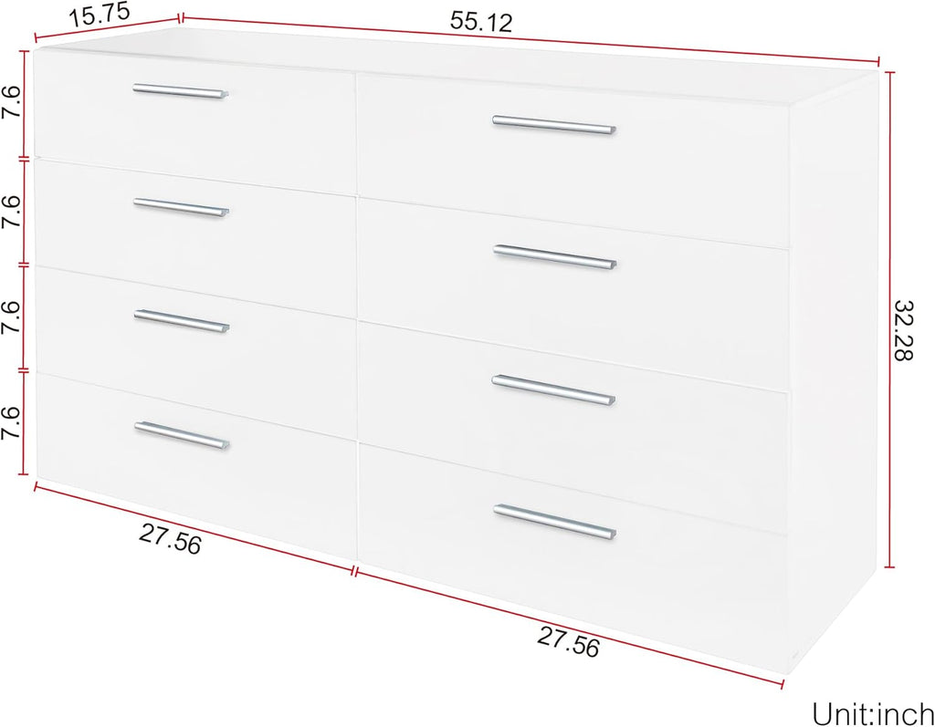White 8 Drawer Double Dresser Y6313