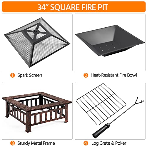 32in Square Metal Fire Pit Table Q839976