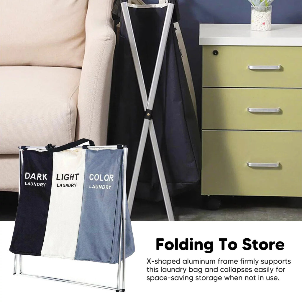 145L Large 3 Section Laundry Basket with Wheels and 3 Removable Bags B2981