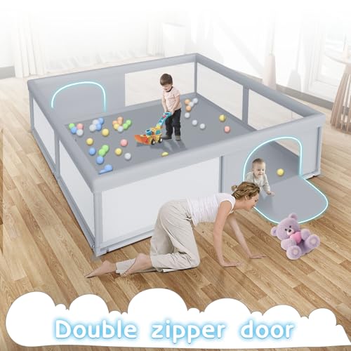 Large Baby Playpen 79x79 Inch Extra Large Kids Activity Center with Zipper Gates Q220