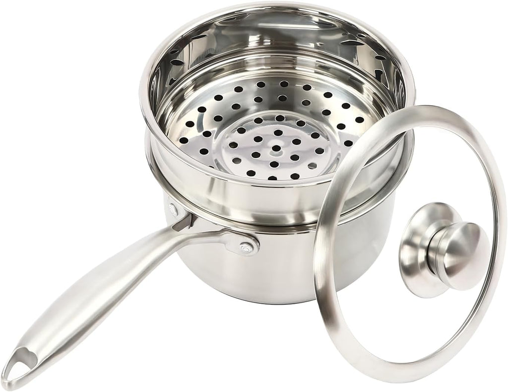 2-Layer Stainless Steel Steamer Pot with Transparent Lid E943438