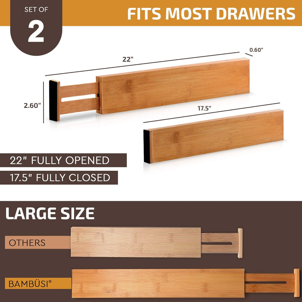 Natural Bamboo 2-Pack Expandable Drawer Divider Organizers B4234