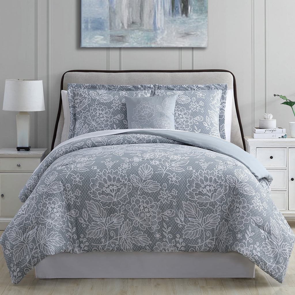 8-Piece Reversible Gray Floral Queen Bed in a Bag K825
