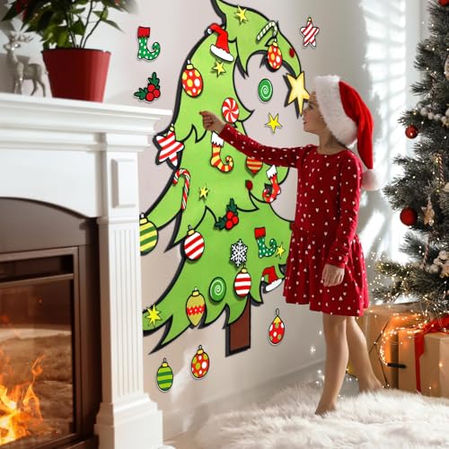 Felt Christmas Tree Ornaments Wall Hanging Xmas Tree Crafts Kit 30 Ornaments 3.12 FT A69845