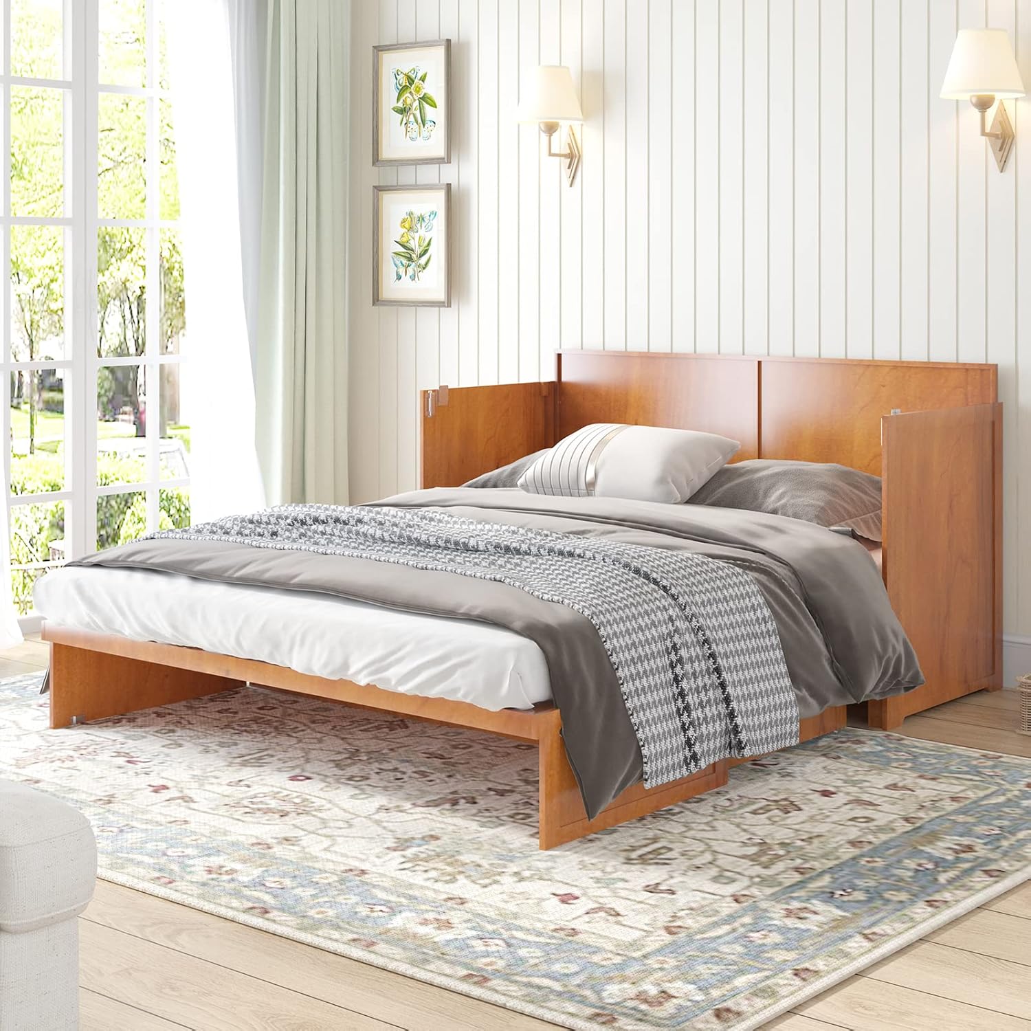 Cherry Murphy Cabinet Bed with Built-in USB Power Strip & 2 Drawers Z938173