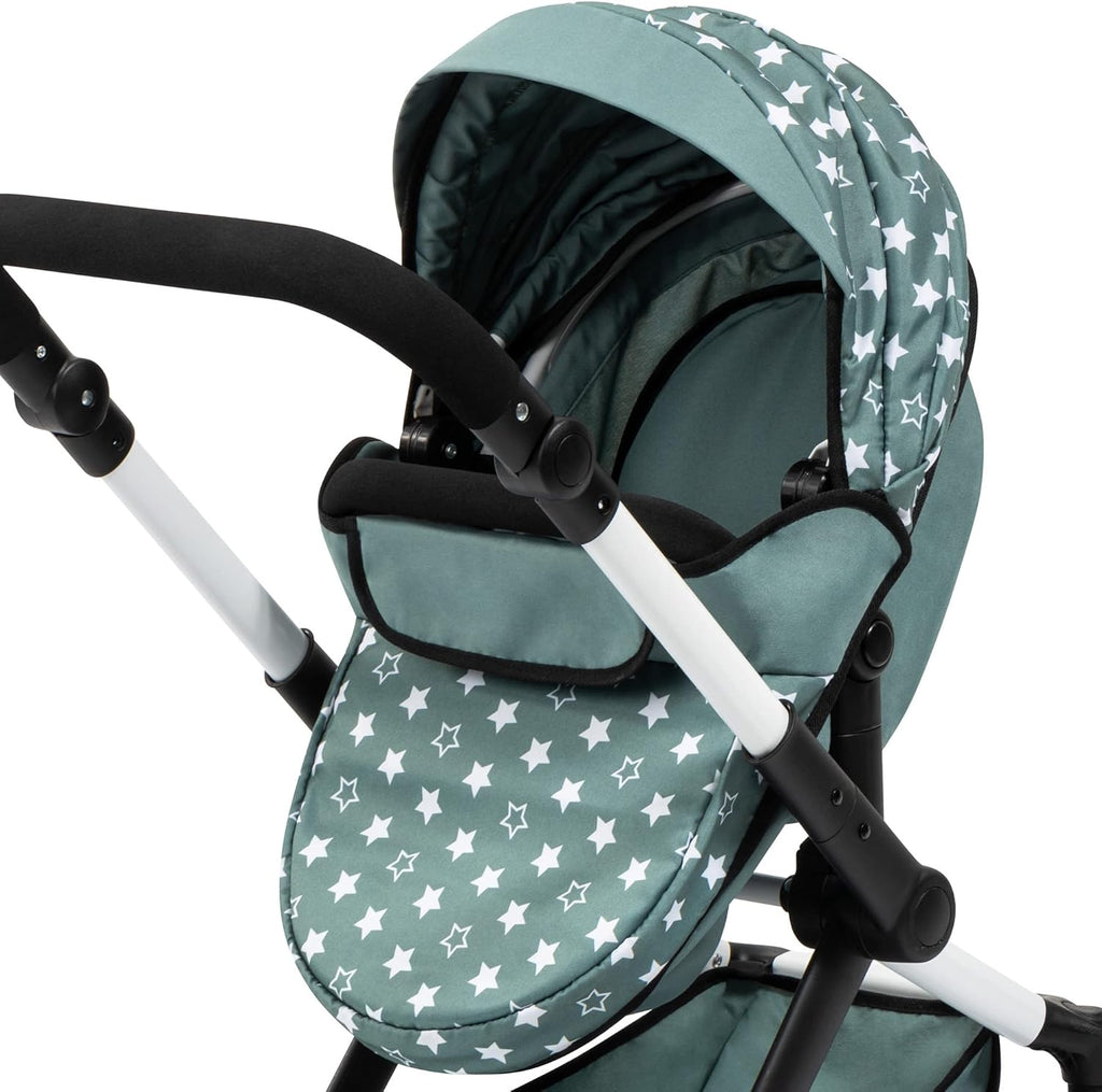 Stars Green & White Doll Pram with Handbag X606202