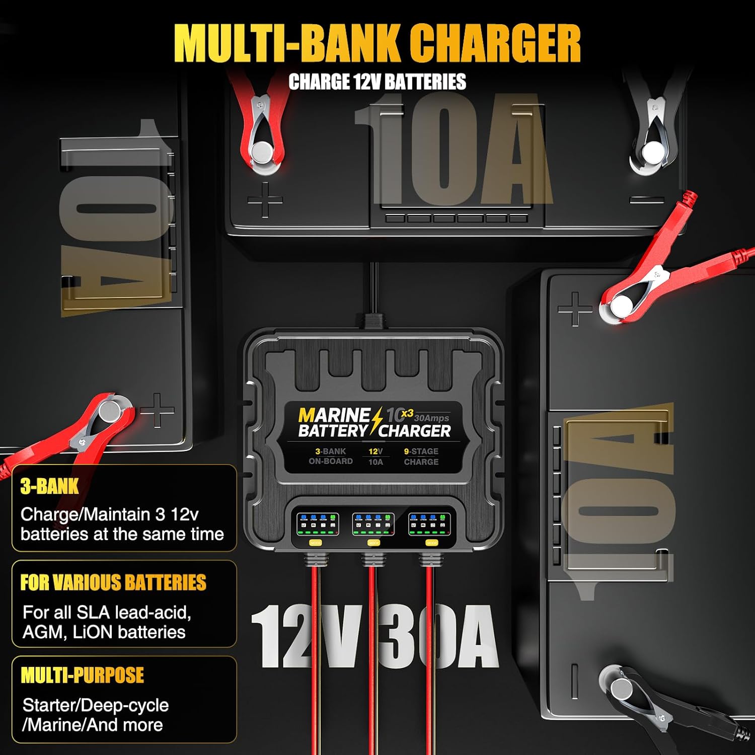 12V 30A Smart Waterproof Onboard Boat Battery Charger J445241