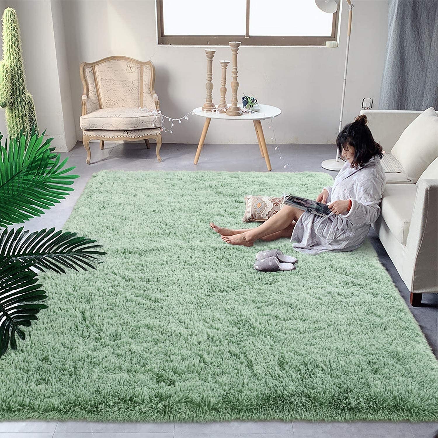 Green 3x5 Feet Plush Non-Slip Rug F525093