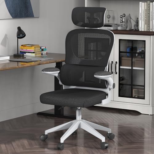 White High Back Mesh Office Chair with Adjustable Armrest K75356