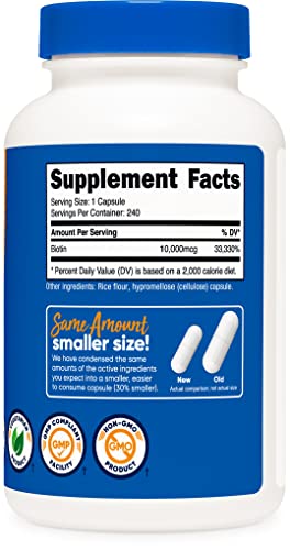 Biotin 10,000mcg Vitamin Supplement, 240 Capsules G61965