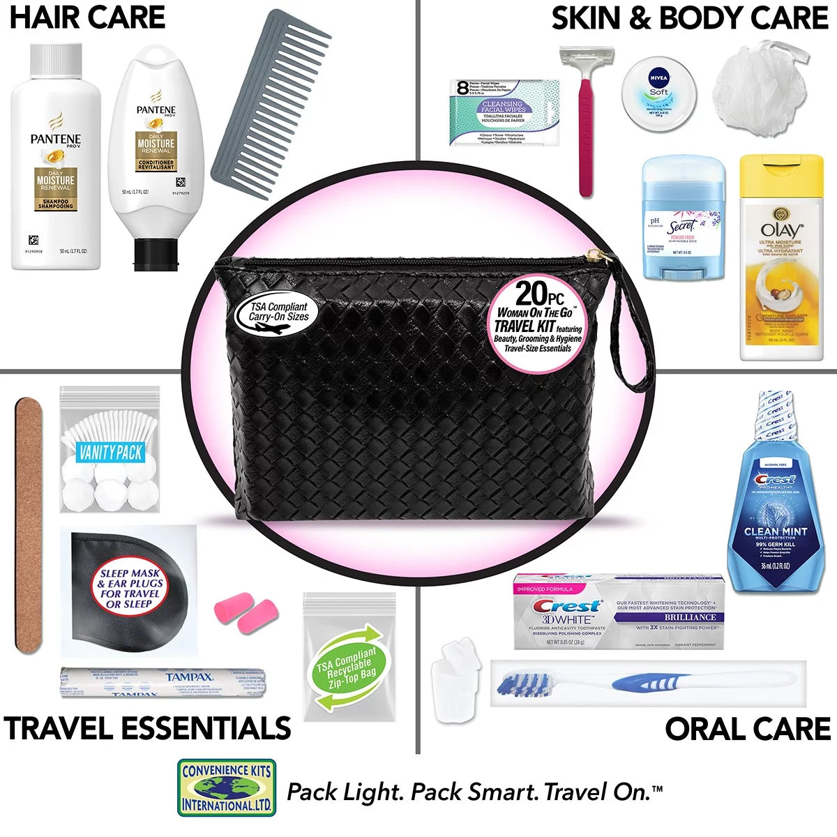 20-Piece Travel Size TSA Compliant Cosmetic Bag Kit G67193