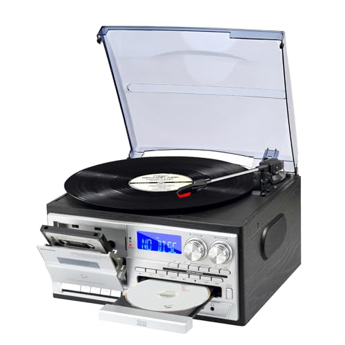 9 in 1 Record Player with Bluetooth Turntable, CD/Cassette, AM/FM Radio, USB SD/MMC, Aux-in/RCA Line Out C381088