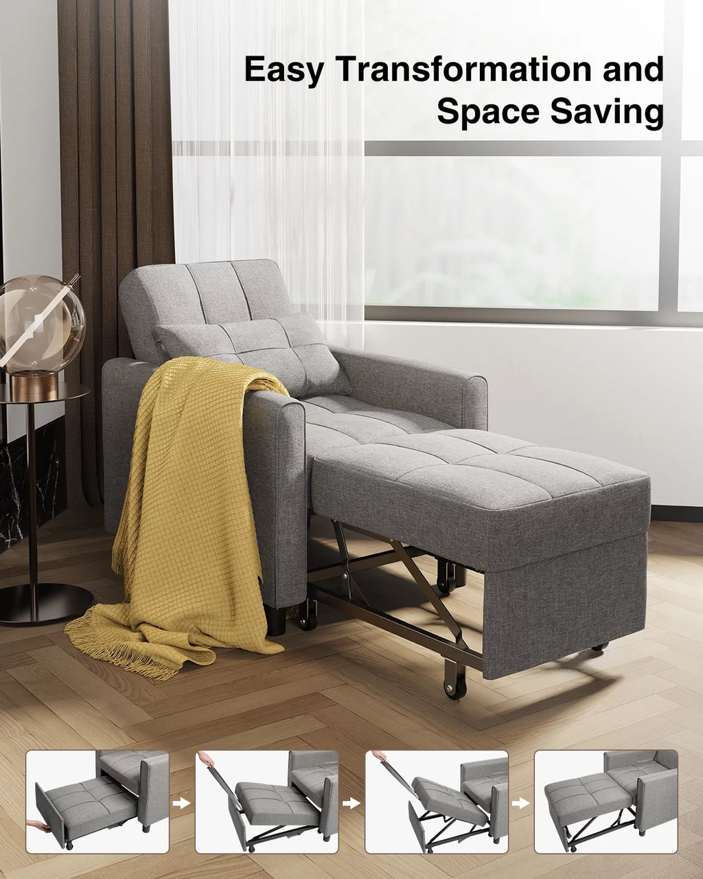 Grey Convertible Chair Single Bed U825966