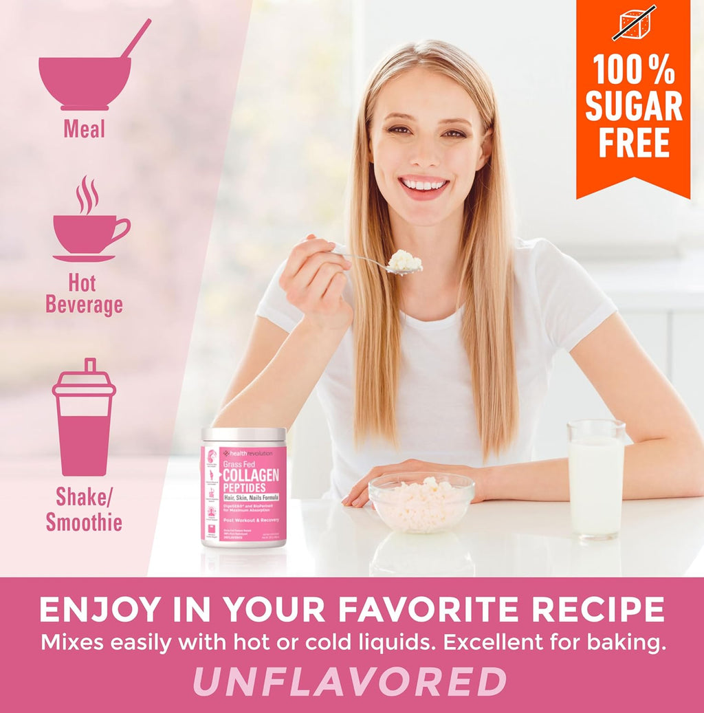 Hydrolyzed Collagen Peptides Powder, Grass-Fed, Types I & III, Unflavored, 35 Servings A511