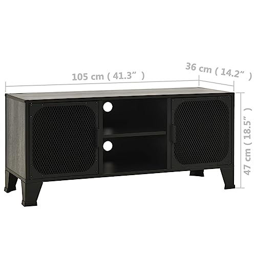 Gray Metal and MDF TV Stand with Mesh Doors and Shelf O4141