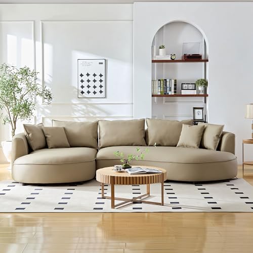 Grey Curved Leather Sectional Sofa Couch with Pillows H9573