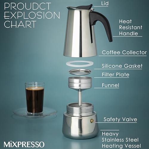 6 Cup Stovetop Espresso Maker 10oz Stainless Steel Black G20006