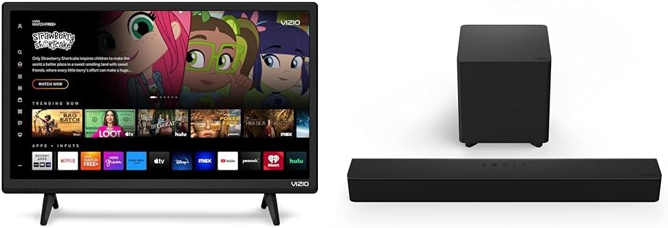24-inch 1080p Smart TV and 2.1 Channel Sound Bar with Wireless Subwoofer Home Theater System W374