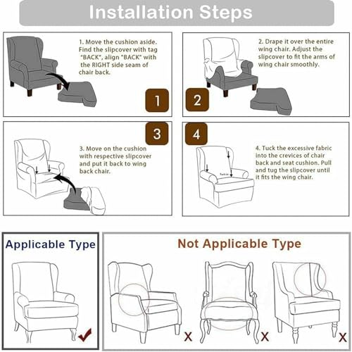 Stretch Armchair Slipcovers 2 Pieces, Printed Spandex Wingback Chair Covers V6053