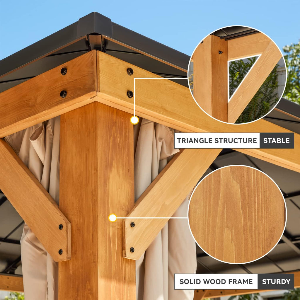 13'x15' Wood Gazebo with Netting and Curtains B3676