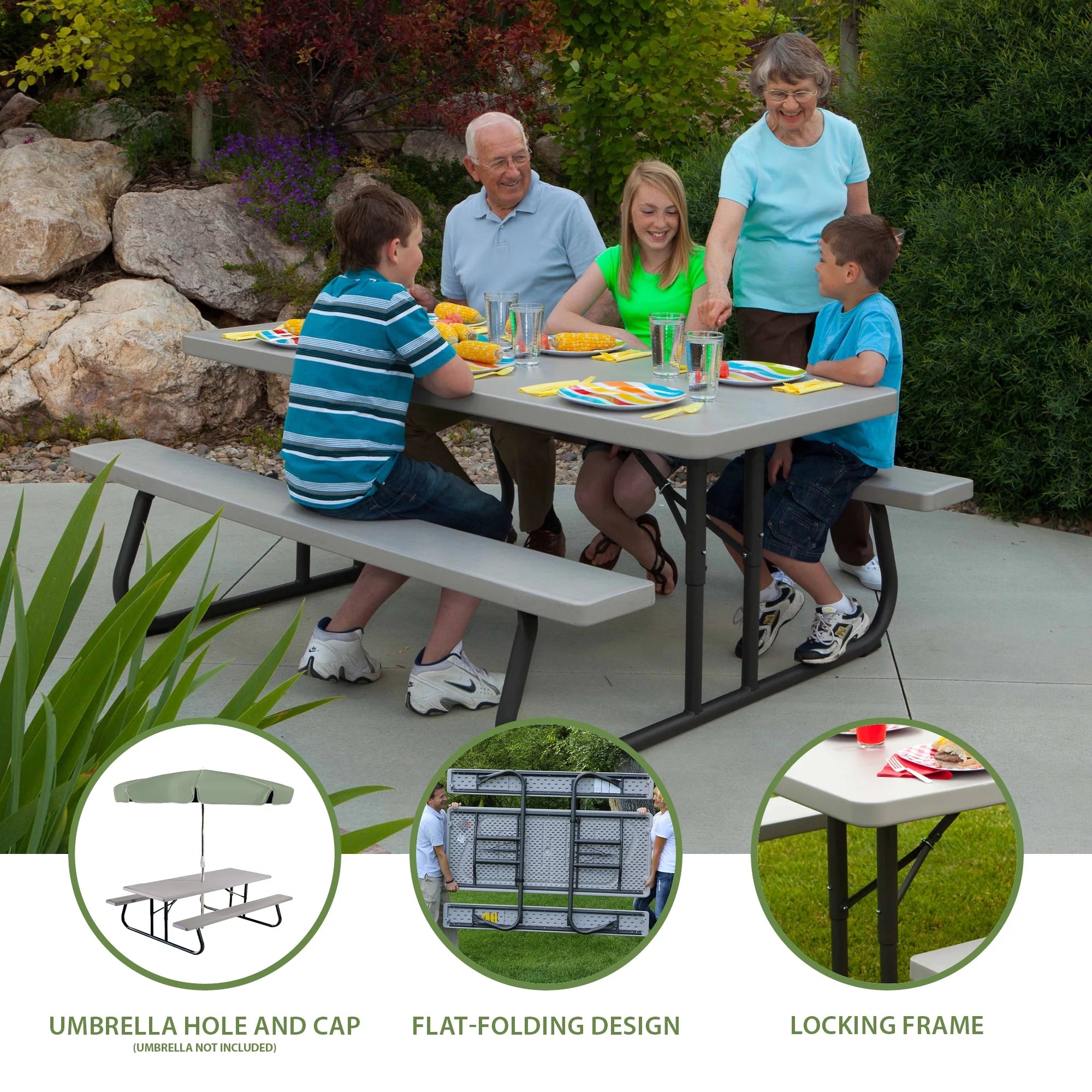 6 Foot Folding Picnic Table, Putty D393