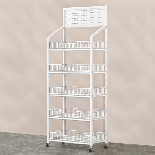 5 Tier White Display Rack with Wheels V677