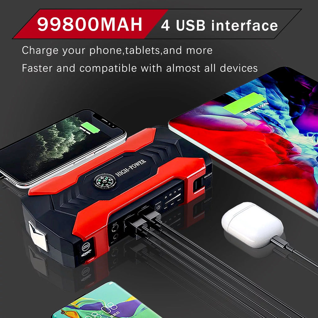 99800mAh Battery Jump Starter with 4 USB Ports and LED Flashlight J475588