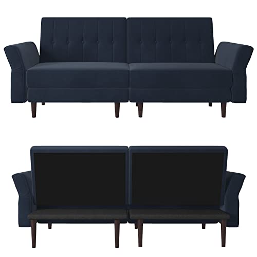 Navy Blue Velvet Memory Foam Futon Sofa M6530