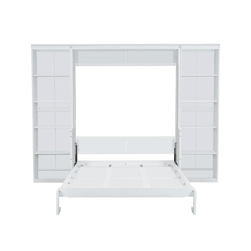White Full Size Solid Murphy Bed with Desk and Shelves R582381