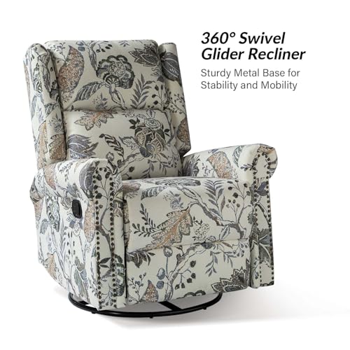 Set of 2 Manual Swivel Glider Recliner with Adjustable Backrest Footrest, BLK FLORAL C754105