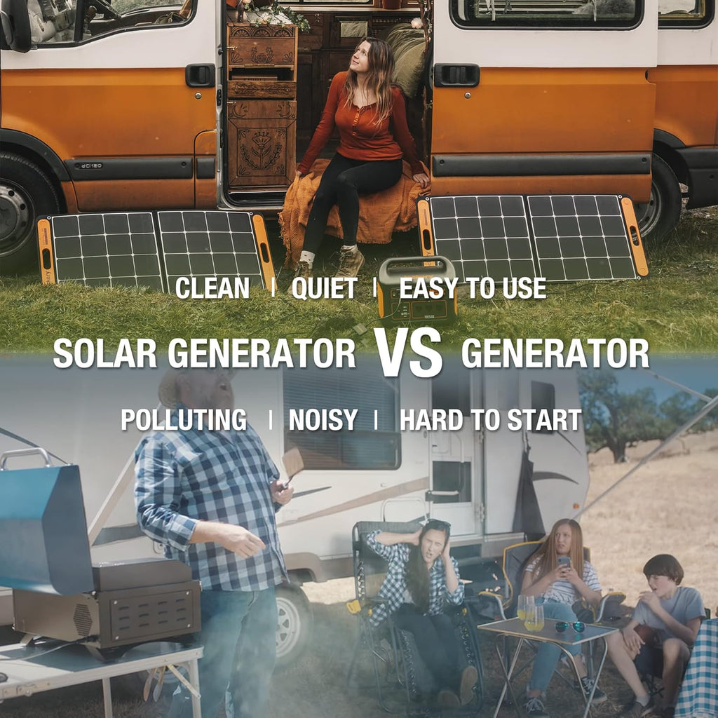 Solar Generator 1000 with 2X SolarSaga 100W and 3x110V/1000W AC Outlets Lithium Battery Pack H9673