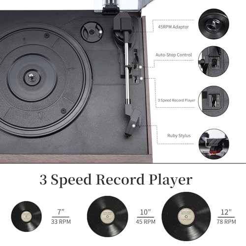 9 in 1 Record Player with Bluetooth Turntable, CD/Cassette, AM/FM Radio, USB SD/MMC, Aux-in/RCA Line Out C381088
