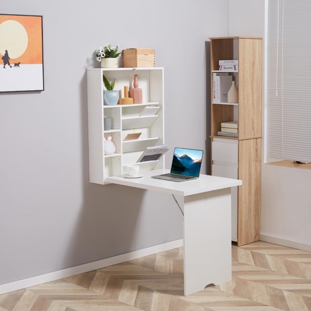 White Wall Mounted Desk with Storage Area I88805