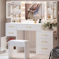 White Makeup Vanity Desk with Mirror & Lights and 5 Drawers D284257