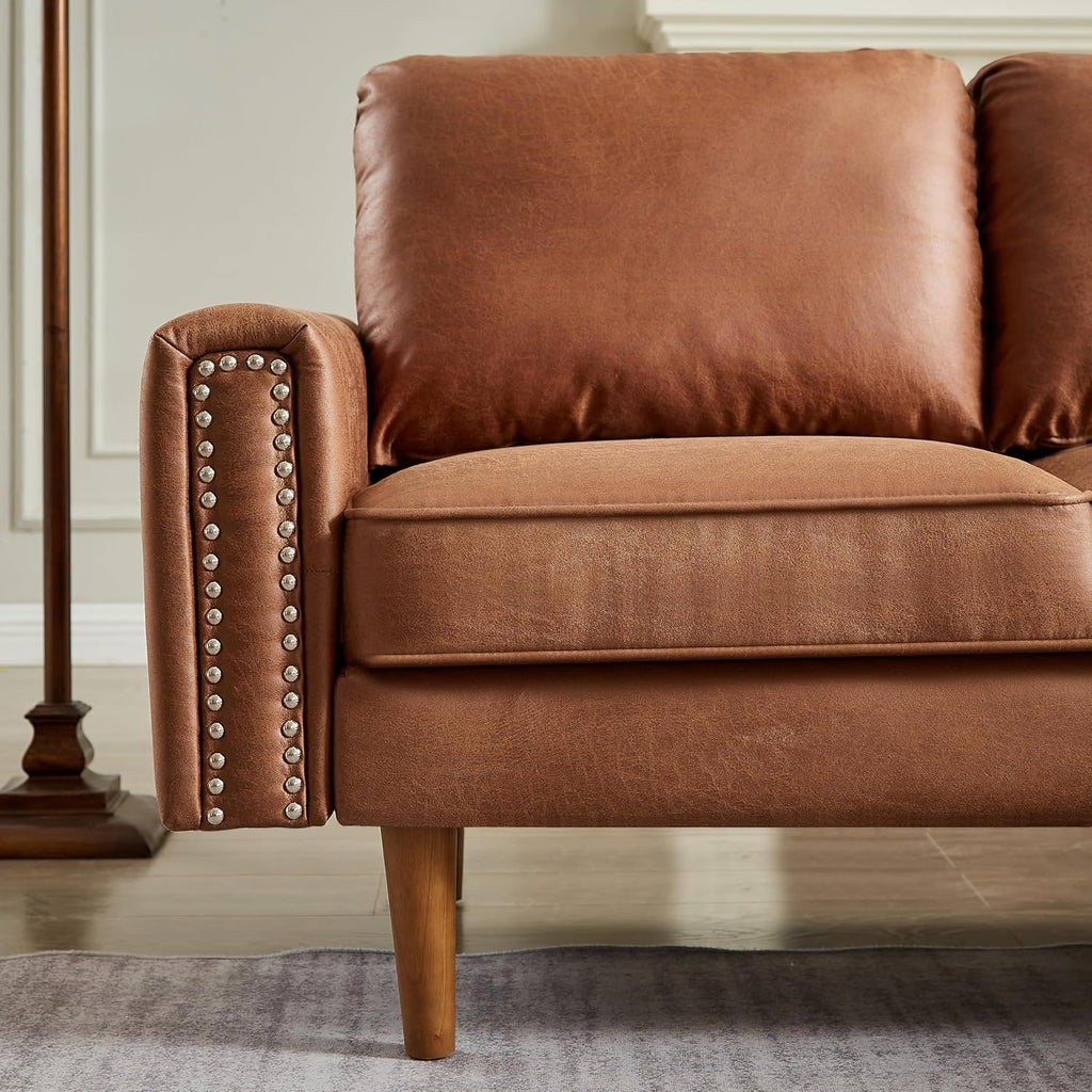 Brown L-Shape Sofa Couch with Suede Fabric H9648