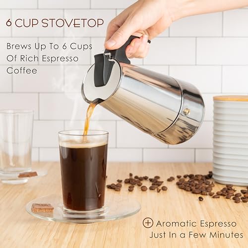 6 Cup Stovetop Espresso Maker 10oz Stainless Steel Black G20006