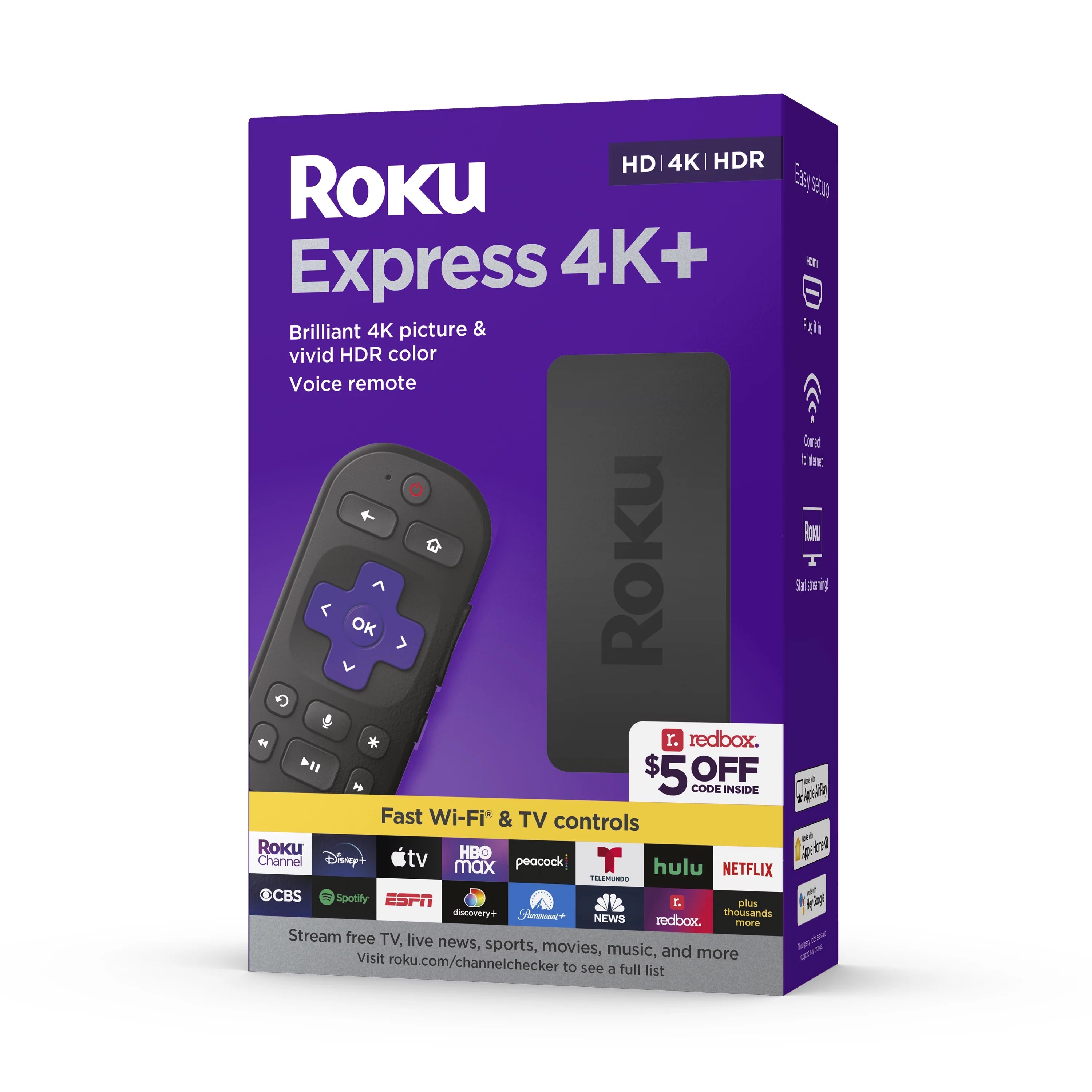 (2 pack) Roku Express 4K+ Streaming Player 4K/HD/HDR with Premium HDMI Cable Voice Remote W42660