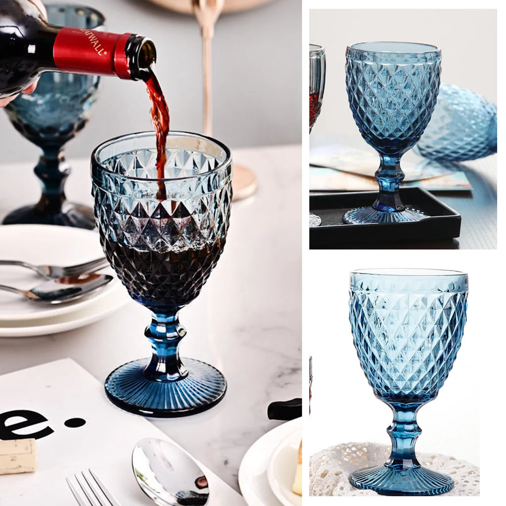 6pcs Blue Glass Goblet Wine Goblet 8 oz B790