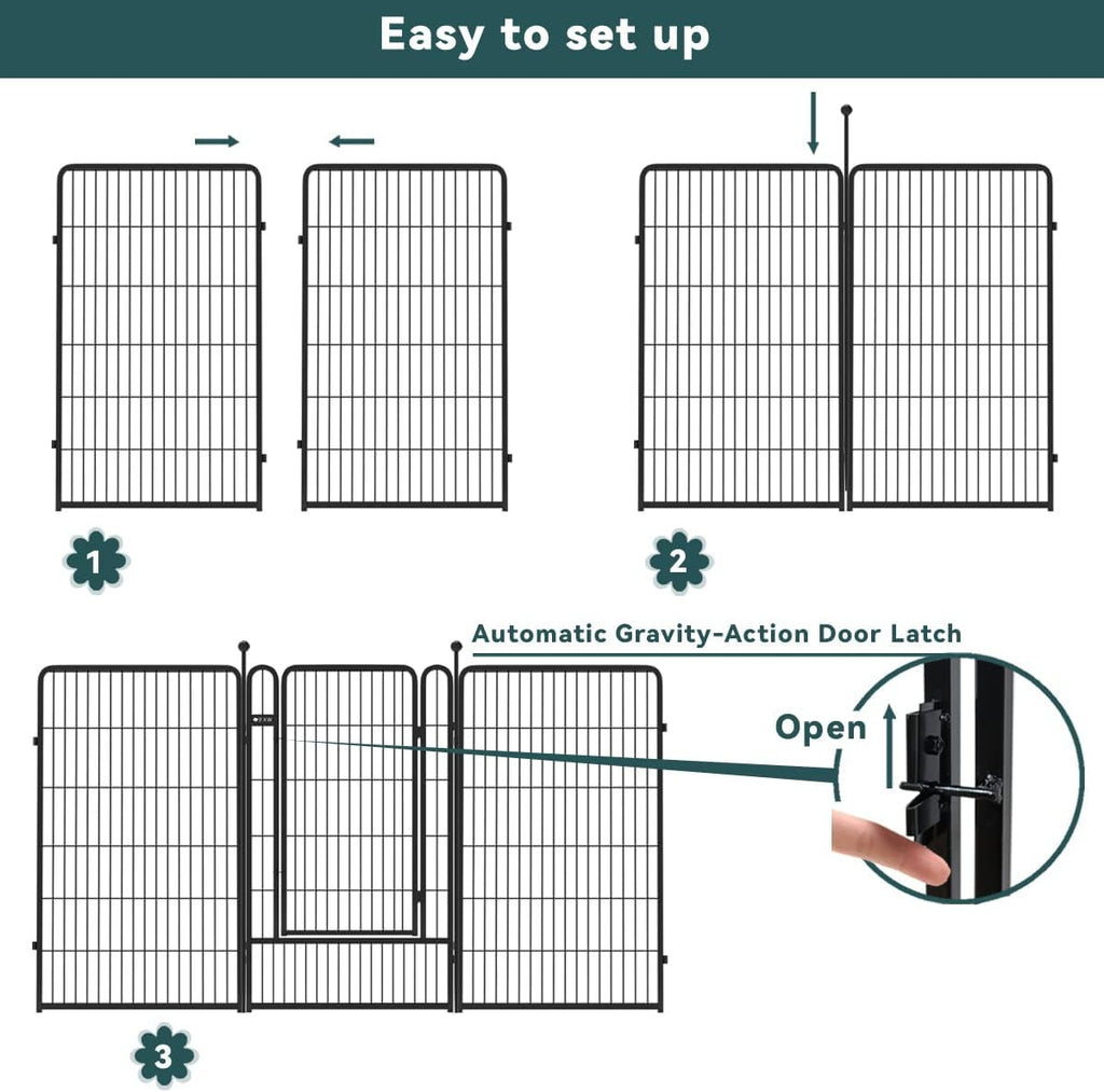 Black 7 Panels+1 Gate Metal Fence W769