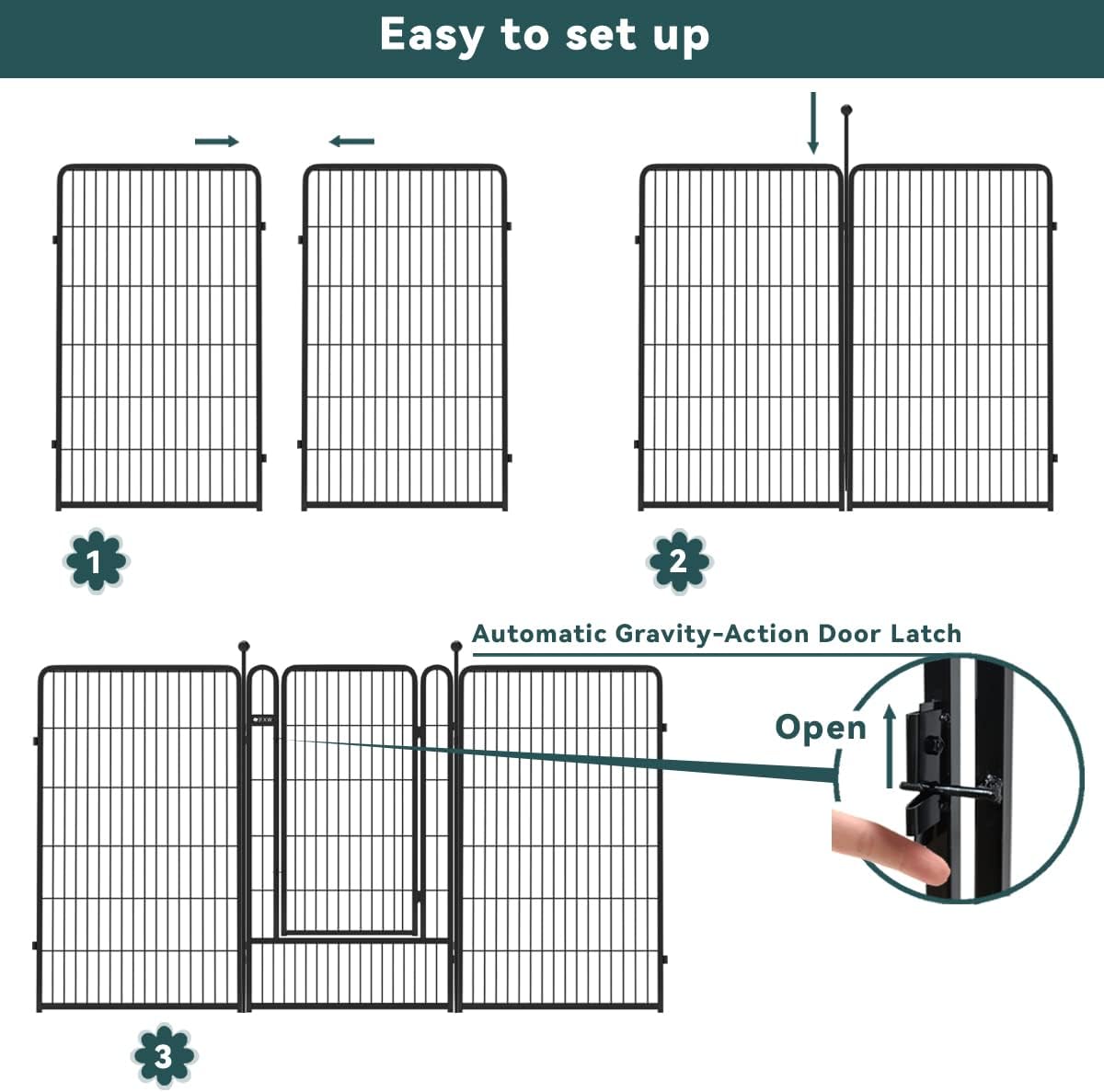 Black 7 Panels+1 Gate Metal Fence W769