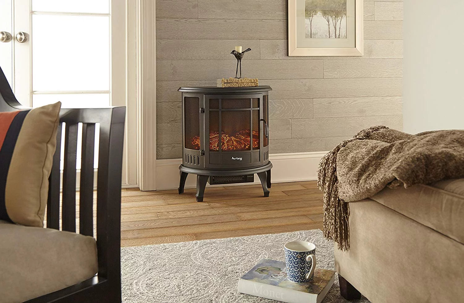 Black Free Standing Electric Fireplace Stove J64465